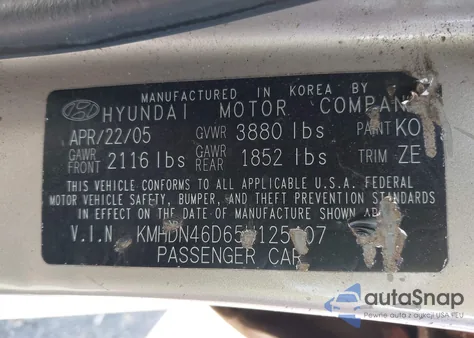 2005 Hyundai Elantra Gls/Gt из США, поврежденный, VIN KMHDN46D65U125407